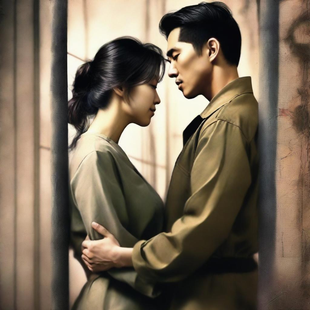 A romantic book cover featuring a Korean military man in love with a Korean woman prisoner