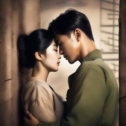 A romantic book cover featuring a young and handsome Korean military man in love with a Korean woman prisoner