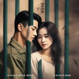 A romantic book cover featuring a young and handsome Korean military man in love with a Korean woman prisoner