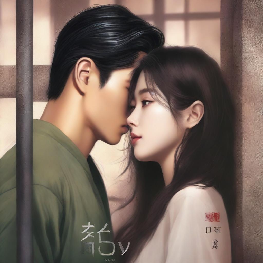 A romantic book cover featuring a young and handsome Korean military man in love with a Korean woman prisoner who has long, loose hair