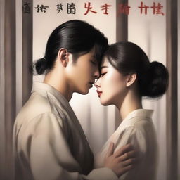 A romantic book cover featuring a young and handsome Korean military man in love with a Korean woman prisoner who has long, loose hair