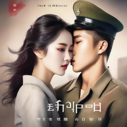 A romantic book cover featuring a young, handsome Korean soldier falling in love with a stunningly beautiful Korean woman prisoner