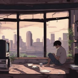 A cozy lo-fi scene set in an apocalyptic post-abandoned Brazilian city