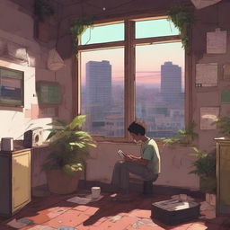 A cozy lo-fi scene set in an apocalyptic post-abandoned Brazilian city