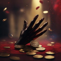 A blackened right claw reaching towards a hoard of gold with red magic swirling around it