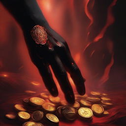 A blackened claw reaching towards a hoard of gold