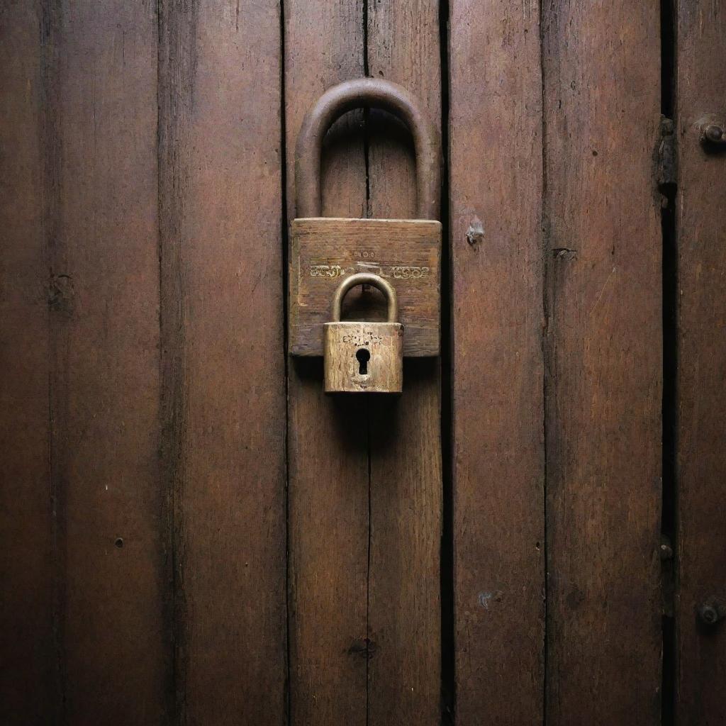 A mysterious rustic wooden escape room wall, with a four-digit code visible on an ancient-looking padlock.