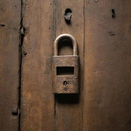 A mysterious rustic wooden escape room wall, with a four-digit code visible on an ancient-looking padlock.