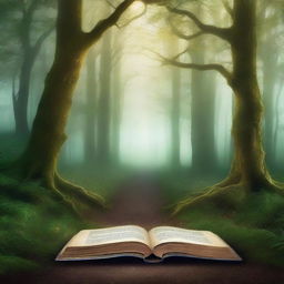 Create a visually captivating book cover featuring a mysterious forest with a hidden path