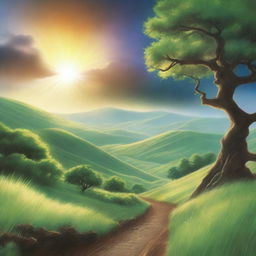 A book cover featuring a realistic landscape that symbolizes the divine opening of God