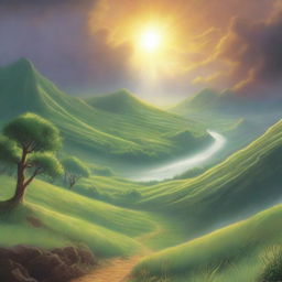 A book cover featuring a realistic landscape that symbolizes the divine opening of God