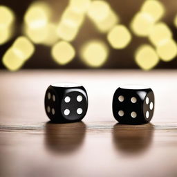 A close-up image of a pair of dice being rolled on a wooden table