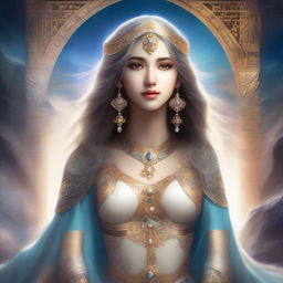 A female Kalashtar character with a serene and otherworldly presence