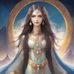 A female Kalashtar character with a serene and otherworldly presence