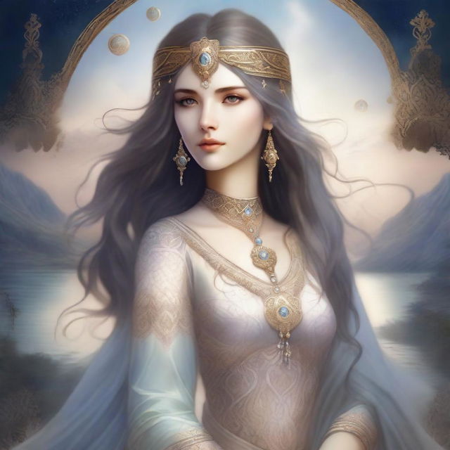 A female Kalashtar character with a serene and otherworldly presence