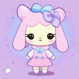 A cute Sanrio animal character in pastel pink, lilac, and light blue colors