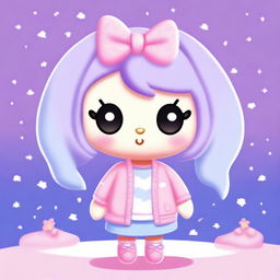 A cute Sanrio animal character in pastel pink, lilac, and light blue colors