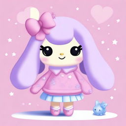 A cute Sanrio animal character in pastel pink, lilac, and light blue colors