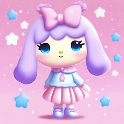 A cute Sanrio animal character in pastel pink, lilac, and light blue colors