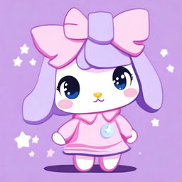 A cute Sanrio animal character in pastel pink, lilac, and light blue colors