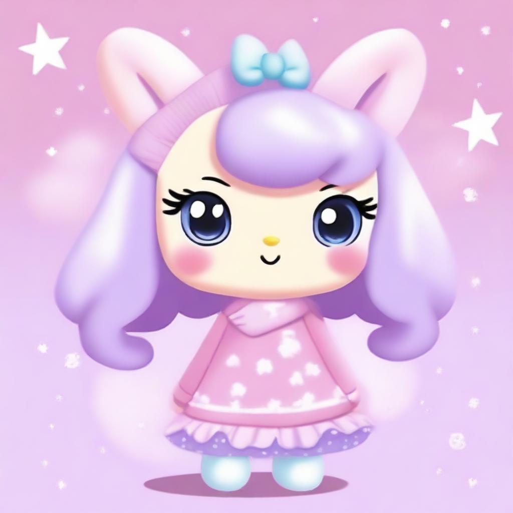 A cute Sanrio animal character in pastel pink, lilac, and light blue colors