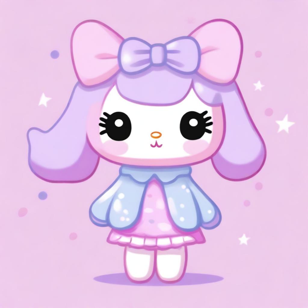 A cute Sanrio animal character in pastel pink, lilac, and light blue colors