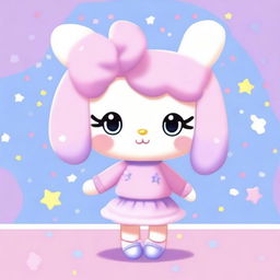 A cute Sanrio animal character in pastel pink, lilac, and light blue colors