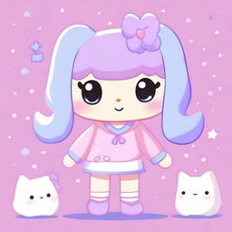 A cute Sanrio animal character in pastel pink, lilac, and light blue colors