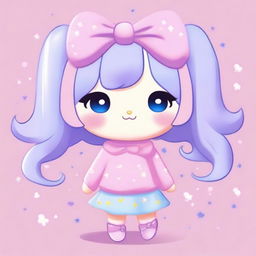 A cute Sanrio animal character in pastel pink, lilac, and light blue colors