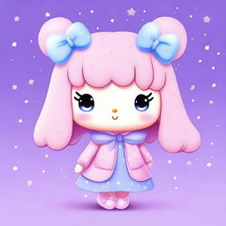 A cute Sanrio animal character in pastel pink, lilac, and light blue colors