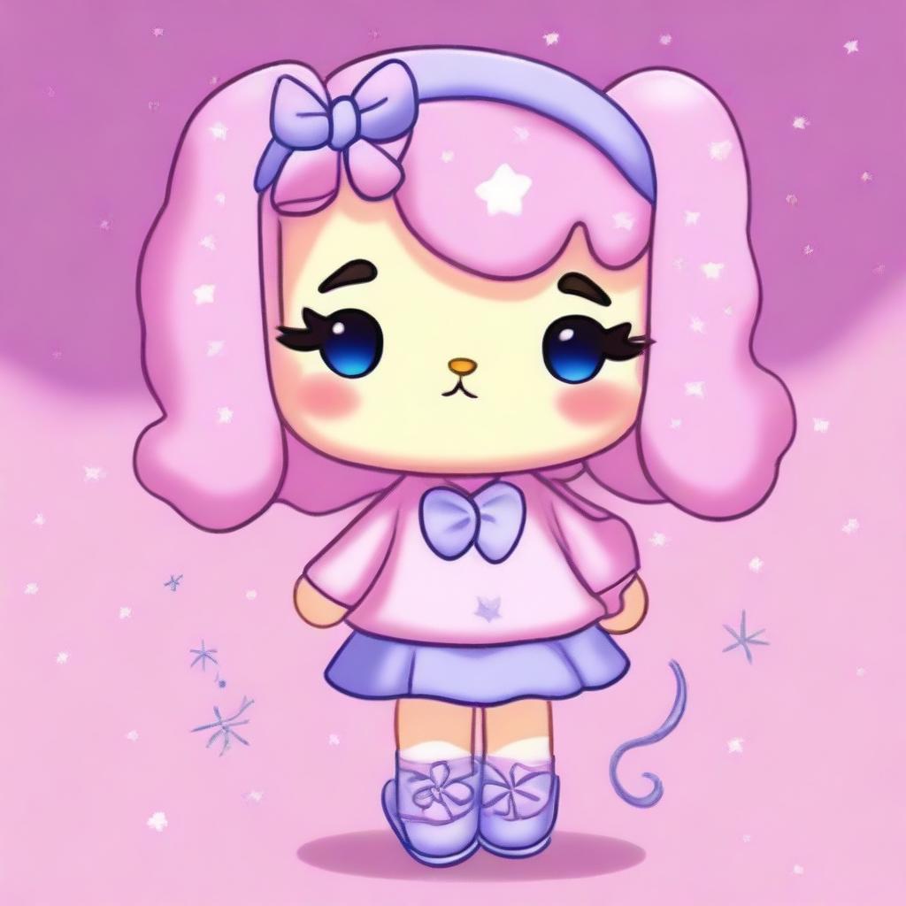 A cute Sanrio animal character that is creative, artistic, expressive with big, shiny eyes, and passionate