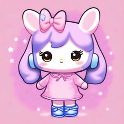 A cute Sanrio animal character that is creative, artistic, expressive with big, shiny eyes, and passionate