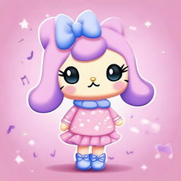 A cute Sanrio animal character that is creative, artistic, expressive with big, shiny eyes, and passionate