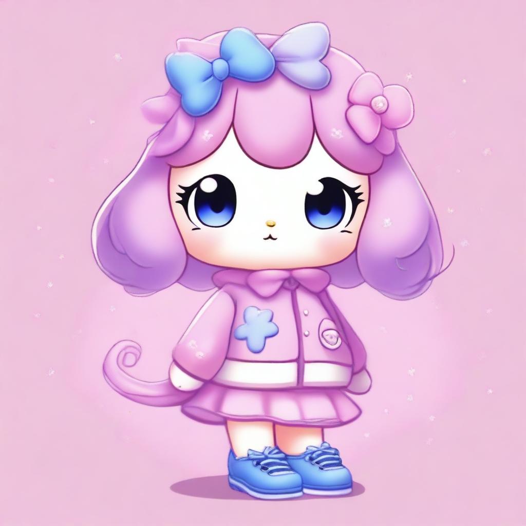 A cute Sanrio animal character that is creative, artistic, expressive with big, shiny eyes, and passionate