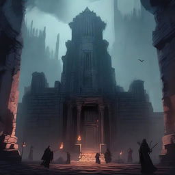 A dark temple filled with eerie specters from Dungeons and Dragons