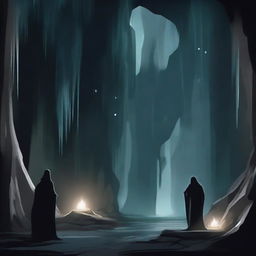 A dark cave filled with eerie specters