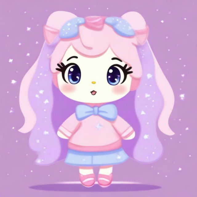 A cute animal character in pastel colors of pink, lilac, and light blue