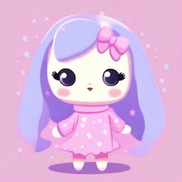 A cute animal character in pastel colors of pink, lilac, and light blue