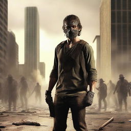 The main character Jackson Cunningham holding an AK-47 with duct tape wrapped around the handle, taking down hordes of zombies in an apocalyptic city