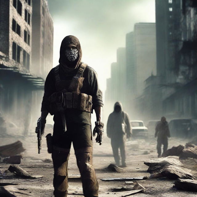 The main character Jackson Cunningham holding an AK-47 with duct tape wrapped around the handle, taking down hordes of zombies in an apocalyptic city