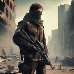 The main character Jackson Cunningham holding an AK-47 with duct tape wrapped around the handle, taking down hordes of zombies in an apocalyptic city