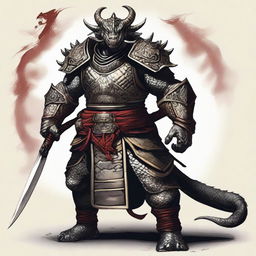 A Dragonborn barbarian clad in shogun-type armor