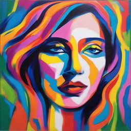 A Fauvist style painting of a beautiful woman's face, expressed through bold and vivid colors