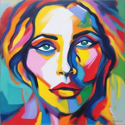 A Fauvist style painting of a beautiful woman's face, expressed through bold and vivid colors