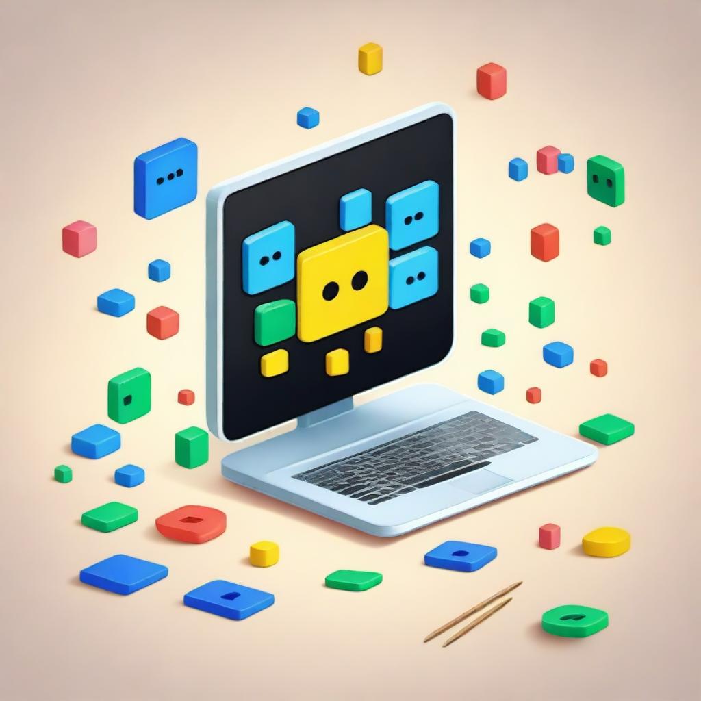 A detailed image of a computer attempting to make square pegs fit into round holes, symbolizing a humorous take on problem-solving