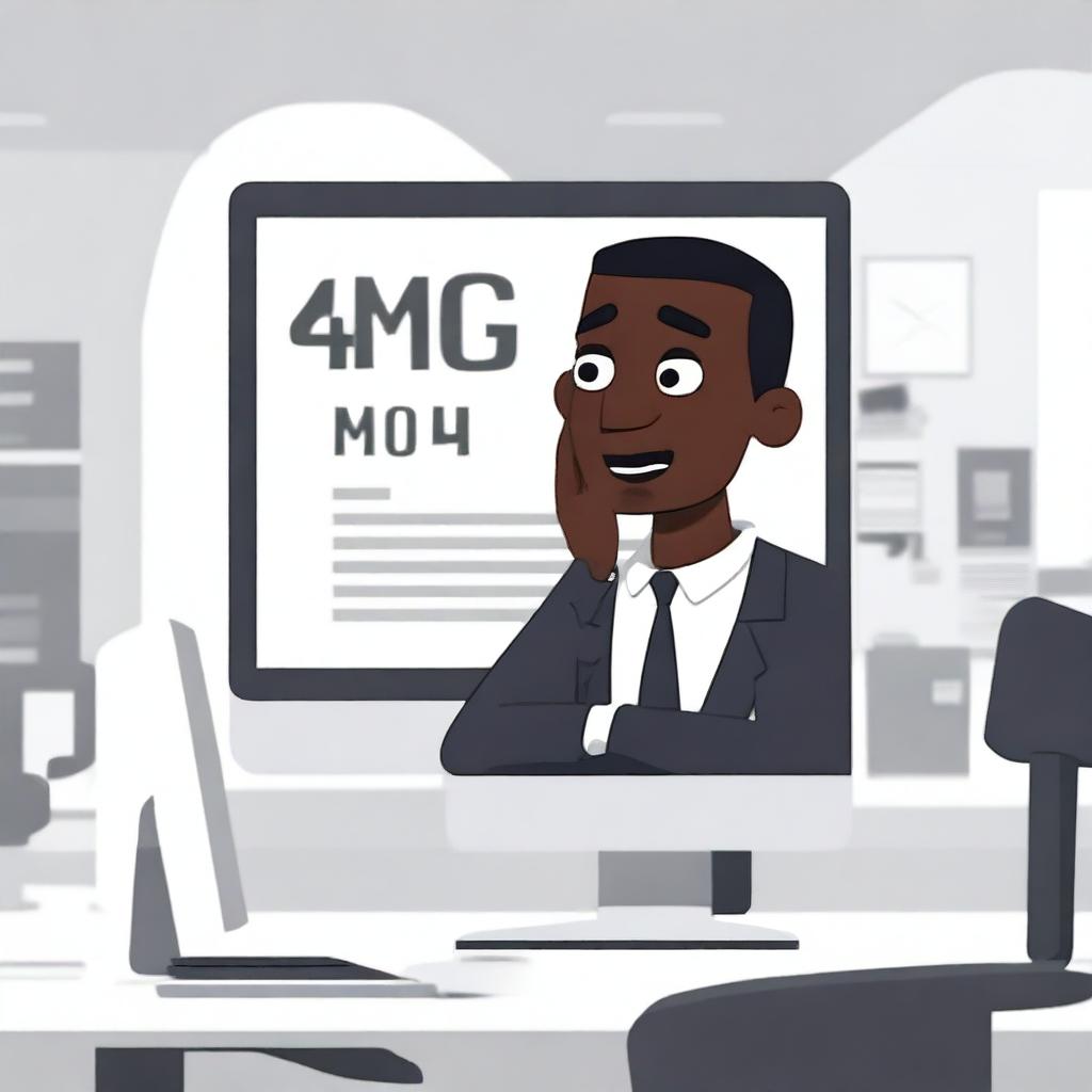 A Black character experiencing a computer error with a '404' message displayed on the screen