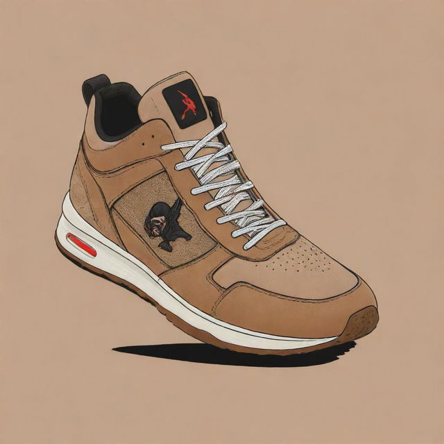 Detailed and artistic graphic design of the unique Travis Scott sneaker, to be imprinted on a t-shirt.