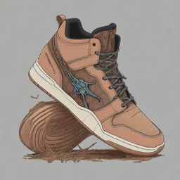 Detailed and artistic graphic design of the unique Travis Scott sneaker, to be imprinted on a t-shirt.