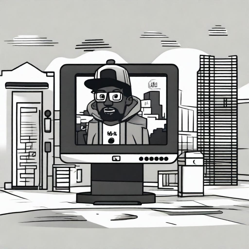 A '404 error' displayed on a computer screen in a street-style theme, with a Black character in the scene