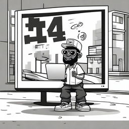 A '404 error' displayed on a computer screen in a street-style theme, with a Black character in the scene